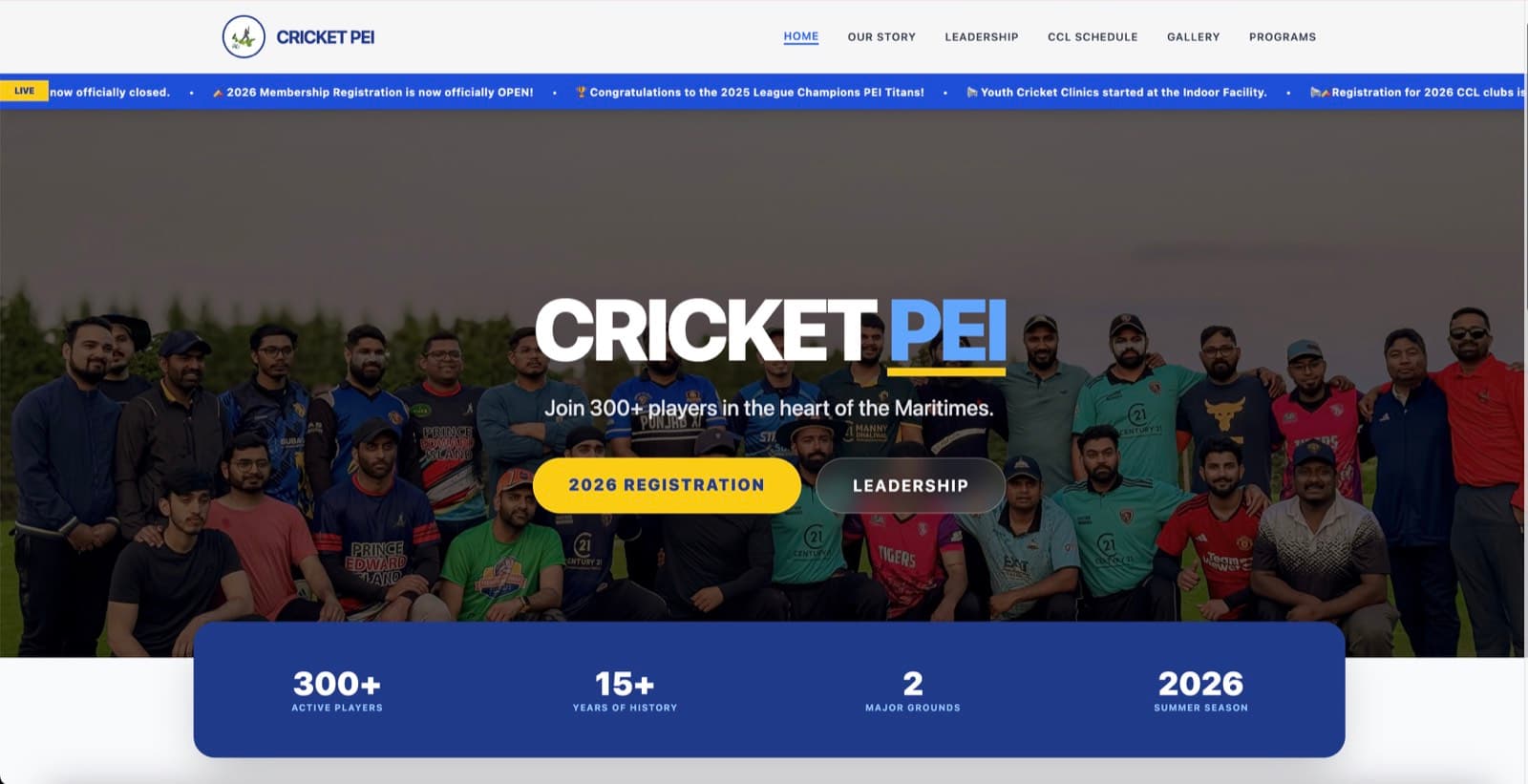 Cricket PEI website screenshot