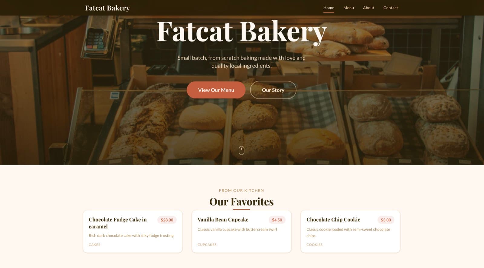 Fat Cat Bakery website screenshot
